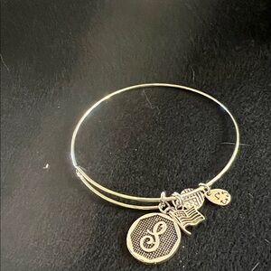 Alex + Ani silver tone bracelet with initial S charm